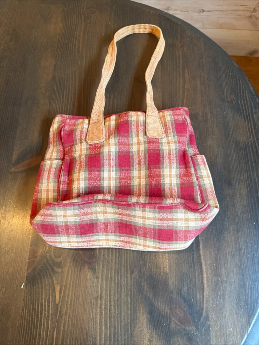 Longaberger Homestead Tote Bag Beige Red Gingham Plaid